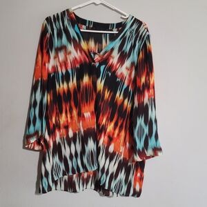 a.n.a Multicolor Abstract Blouse - Orange, Black,‎ Blue XL